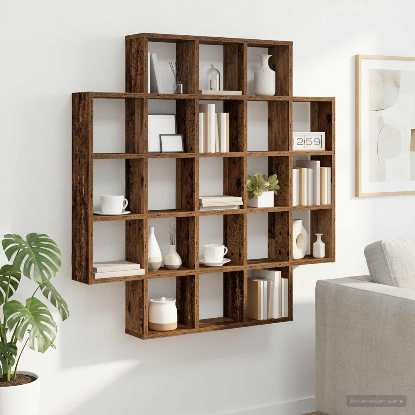 vidaXL Wall Shelf Old Wood 100 x 13 x 100 cm Engineered Wood 1