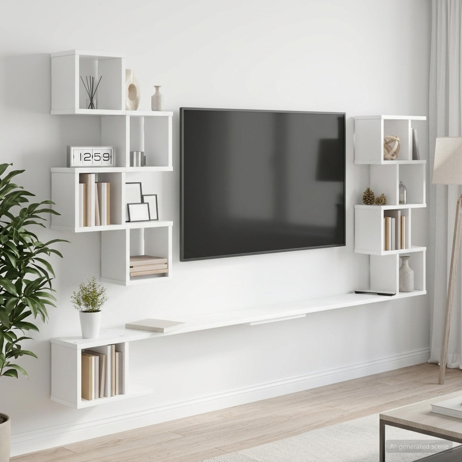 vidaXL Wall-Mounted TV Shelf White 180 x 15 x 94 cm Engineered Wood 1