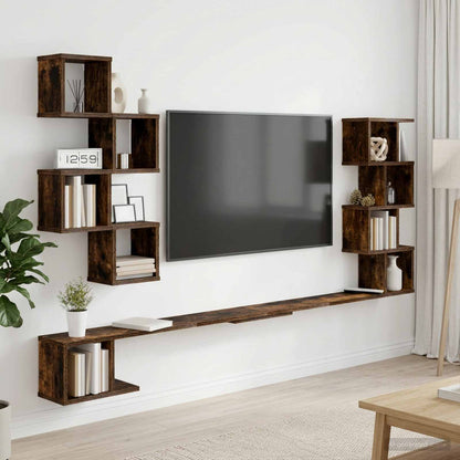 vidaXL Wall-Mounted TV Shelf Smoked Oak 180 x 15 x 94 cm 1