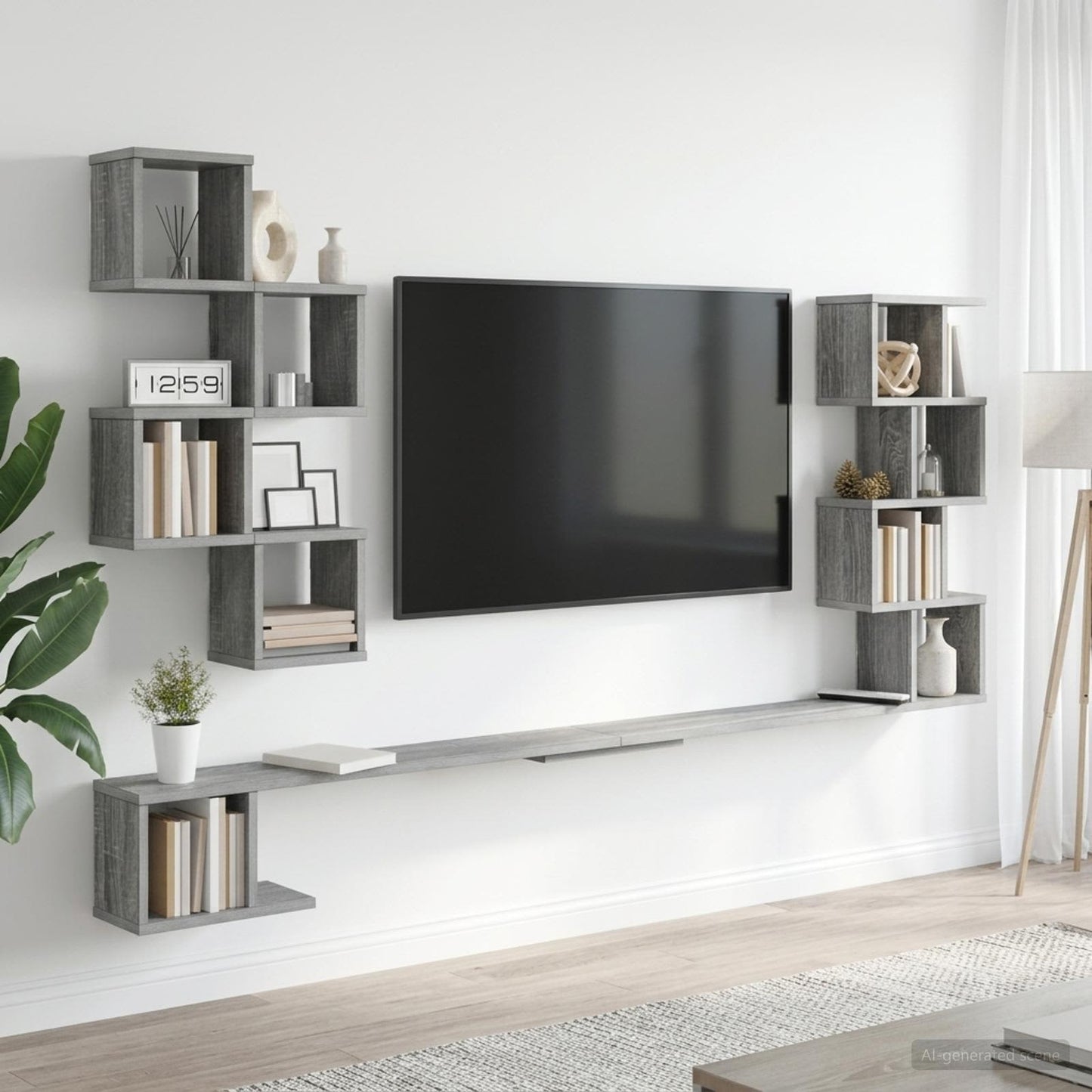 vidaXL Wall-Mounted TV Shelf Grey Sonoma 180 x 15 x 94 cm 1