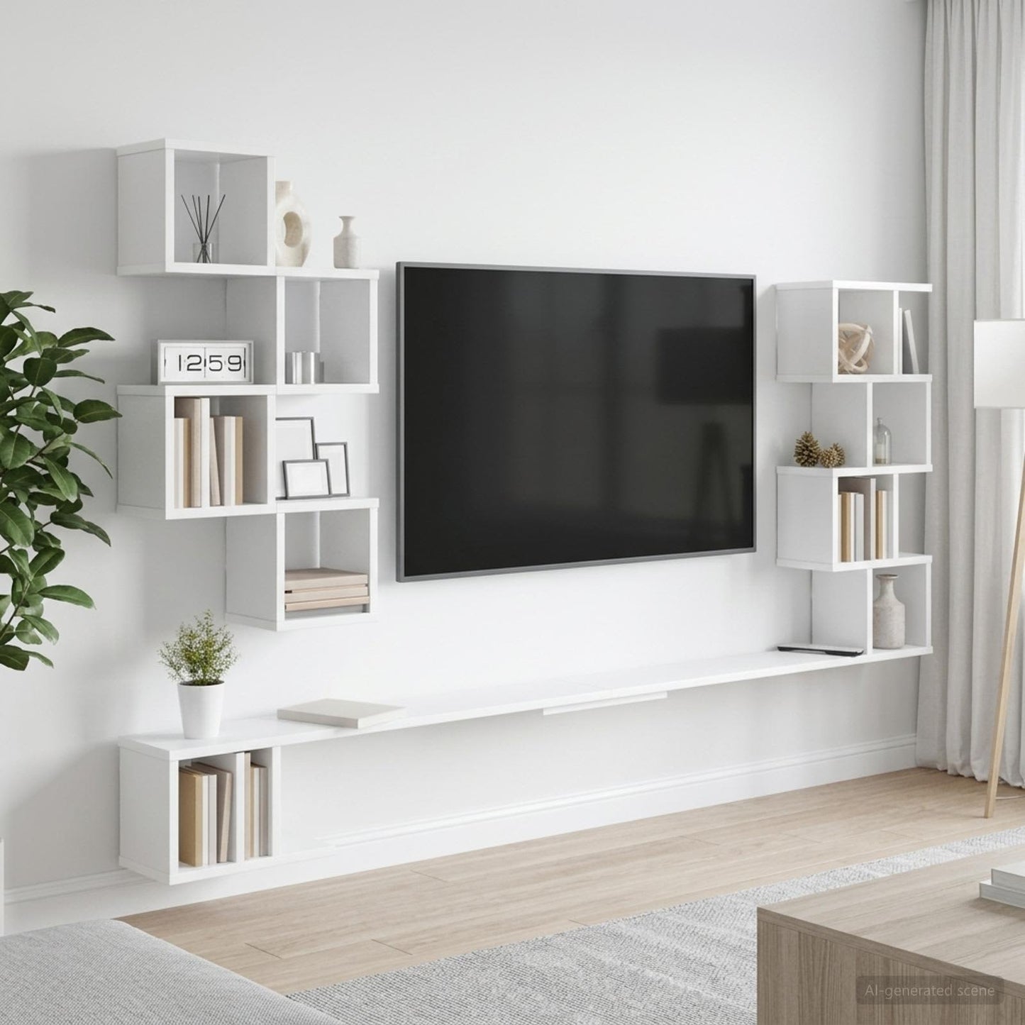 vidaXL Wall-Mounted TV Shelf White 200 x 15 x 94 cm Engineered Wood 1