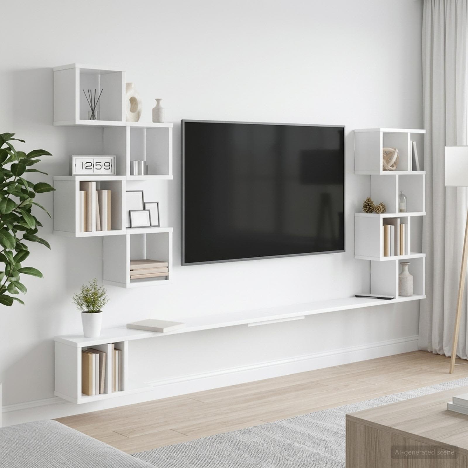 vidaXL Wall-Mounted TV Shelf White 200 x 15 x 94 cm Engineered Wood 1