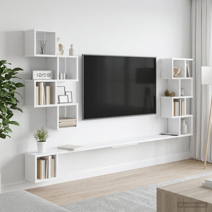 vidaXL Wall-Mounted TV Shelf White 200 x 15 x 94 cm Engineered Wood 1