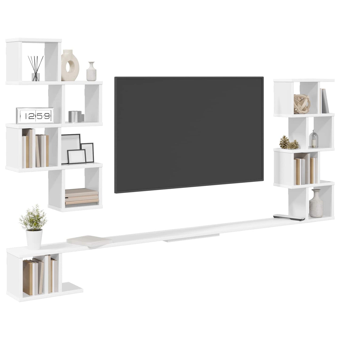 vidaXL Wall-Mounted TV Shelf White 200 x 15 x 94 cm Engineered Wood 3