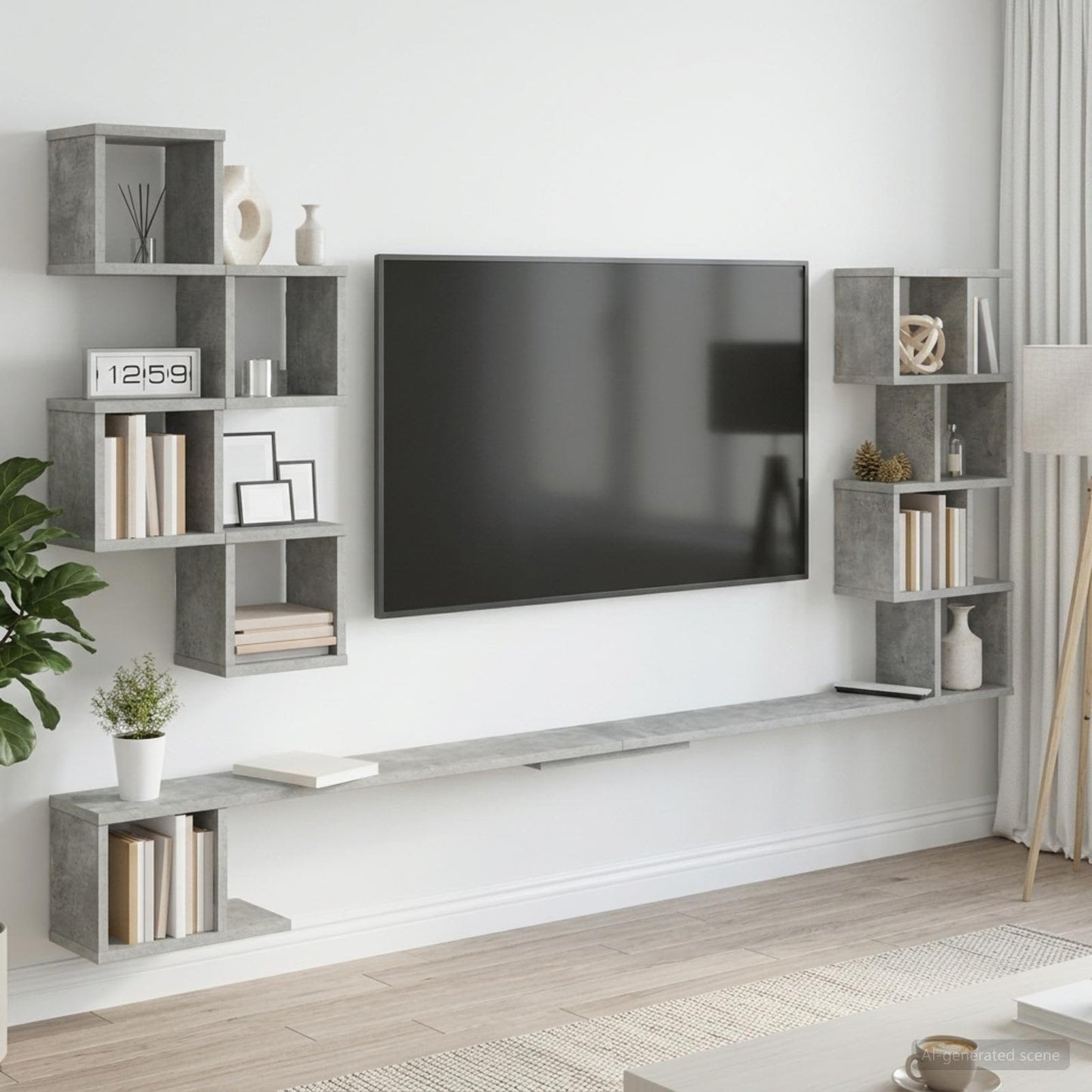 vidaXL Wall-Mounted TV Shelf Concrete Grey 200 x 15 x 94 cm 1