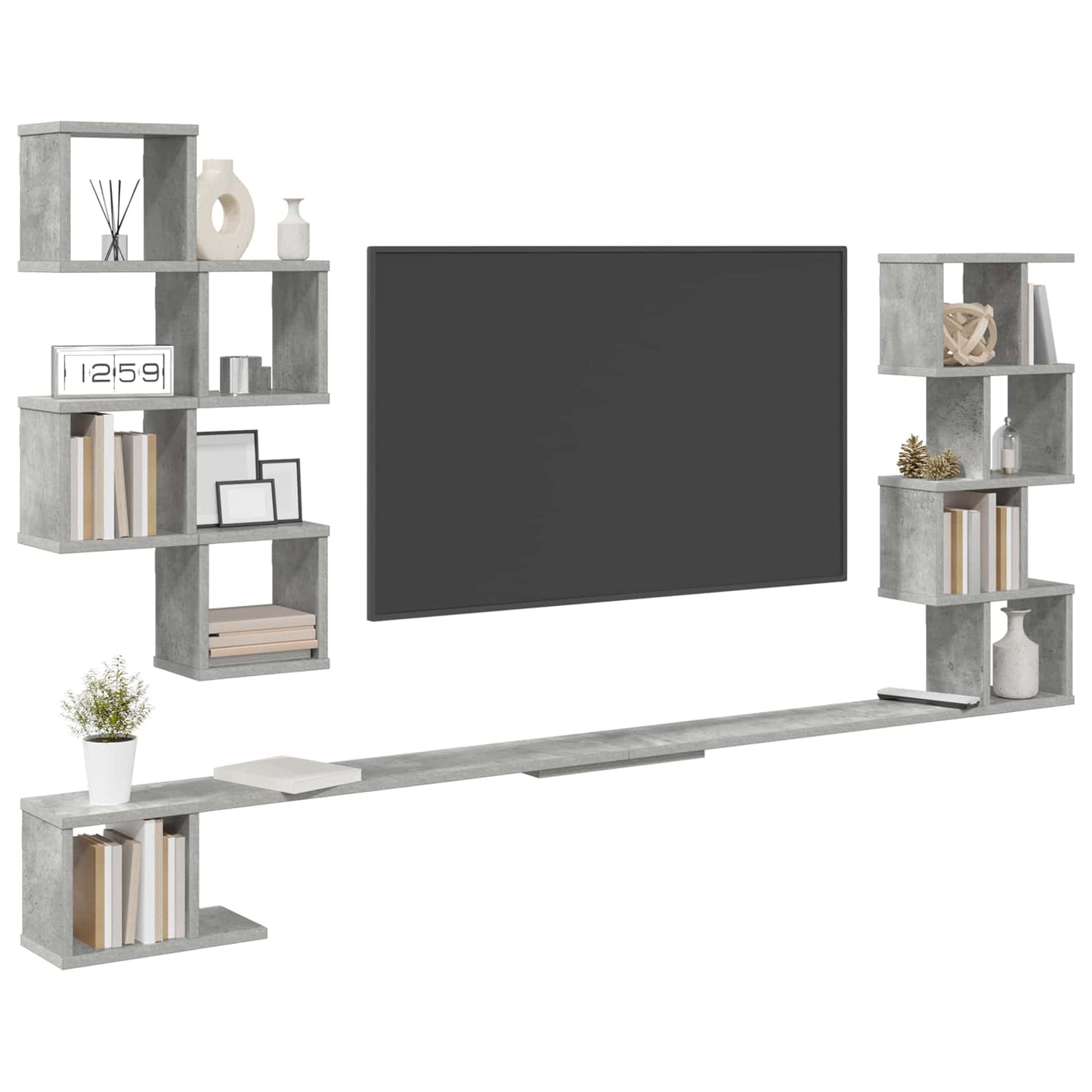 vidaXL Wall-Mounted TV Shelf Concrete Grey 200 x 15 x 94 cm 3