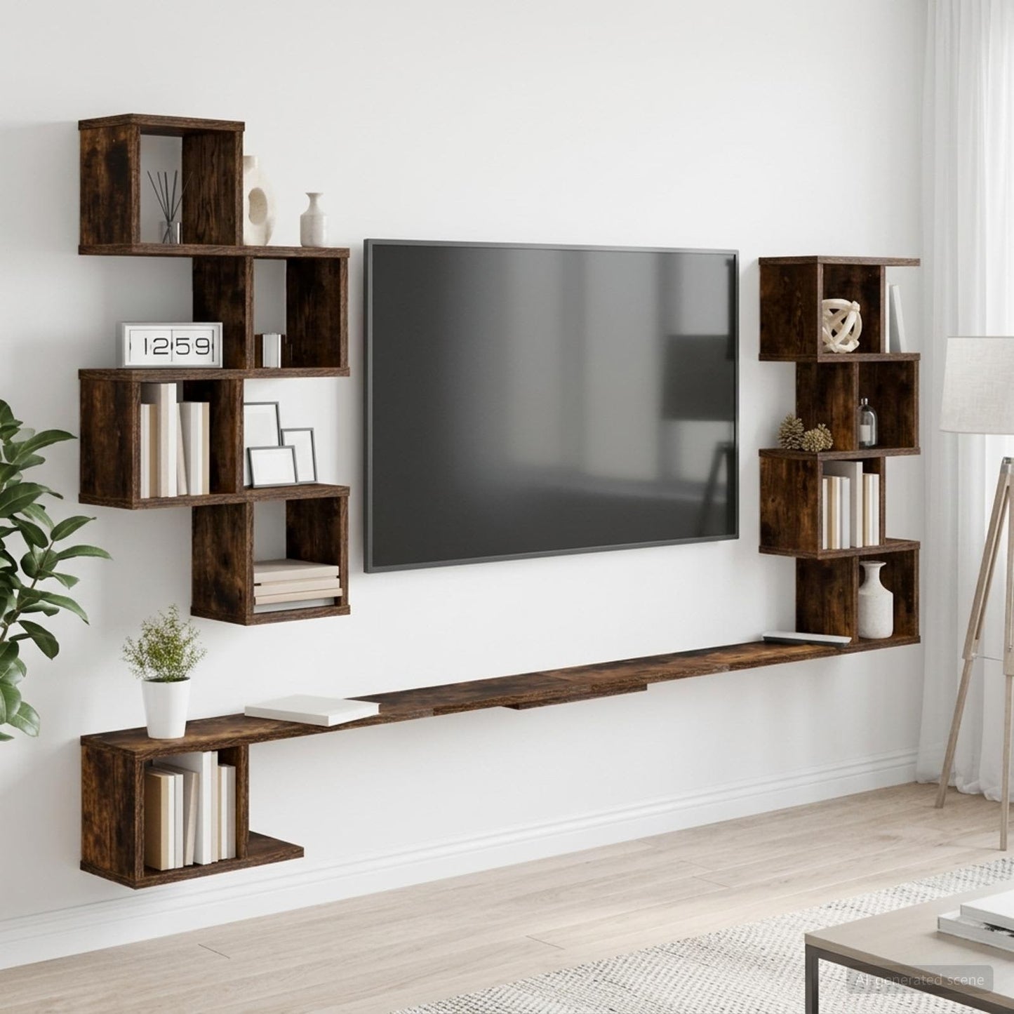 vidaXL Wall-Mounted TV Shelf Smoked Oak 200 x 15 x 94 cm 1