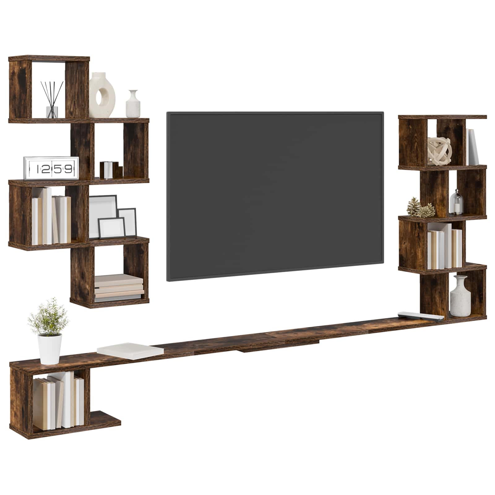 vidaXL Wall-Mounted TV Shelf Smoked Oak 200 x 15 x 94 cm 3