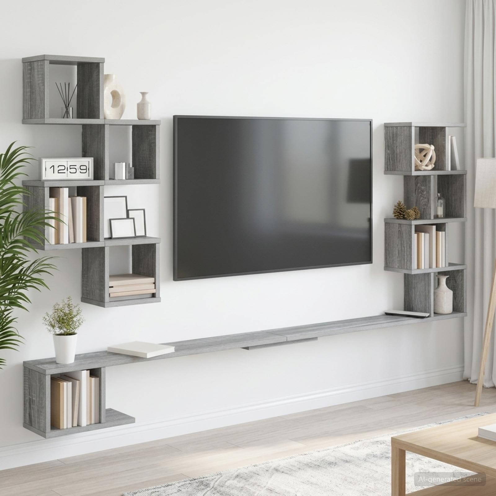 vidaXL Wall-Mounted TV Shelf Grey Sonoma 200 x 15 x 94 cm 1