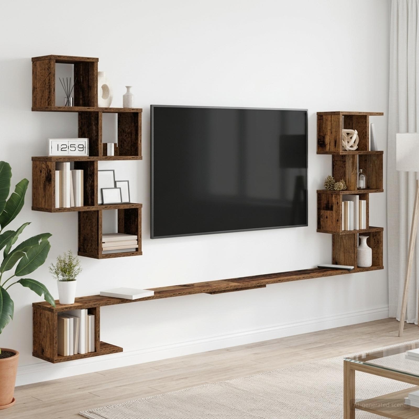 vidaXL Wall-Mounted TV Shelf Old Wood 200 x 15 x 94 cm Engineered Wood 1