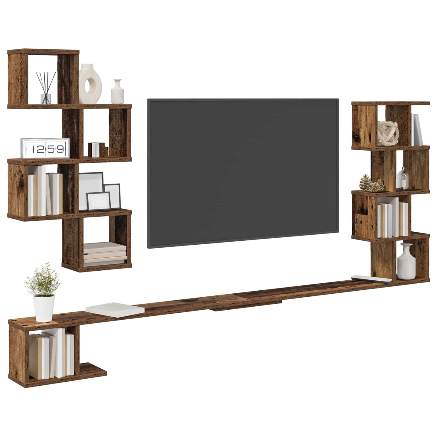 vidaXL Wall-Mounted TV Shelf Old Wood 200 x 15 x 94 cm Engineered Wood 3