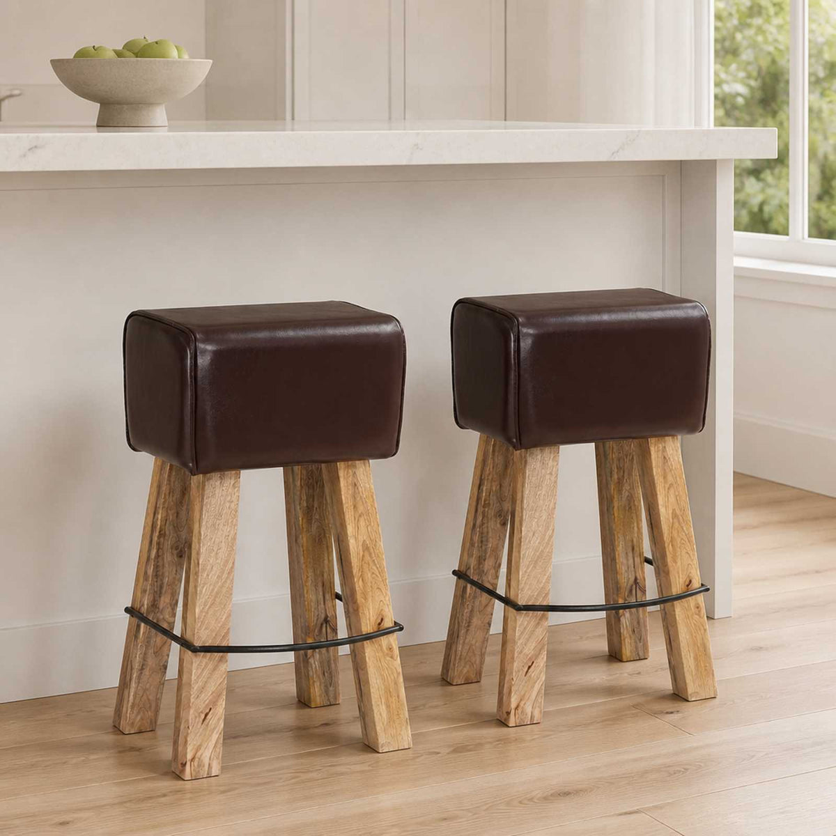Bar Stool 2 pcs 44 x 33 x 74 cm Real Leather Dark brown