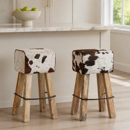 Bar Stool 2 pcs 44 x 33 x 74 cm Real Leather Brown and white