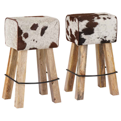 Bar Stool 2 pcs 44 x 33 x 74 cm Real Leather Brown and white