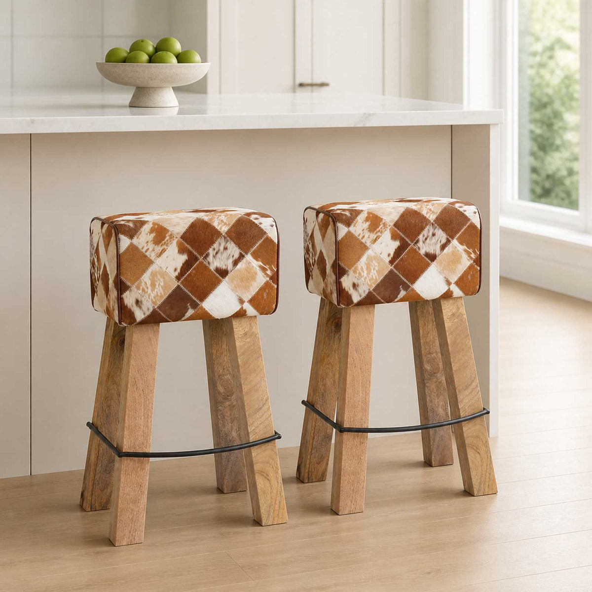 Bar Stool 2 pcs 44 x 33 x 74 cm Real Leather Brown patchwork
