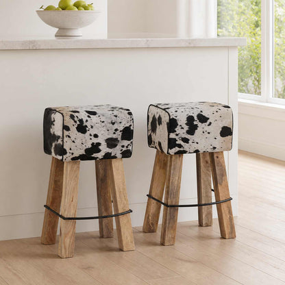 Bar Stool 2 pcs 44 x 33 x 74 cm Real Leather Black and white