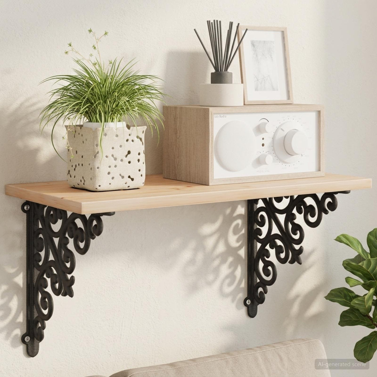 vidaXL Wall Shelf Brackets 12 pcs Black 14 x 14 x 3.5 cm Steel 5