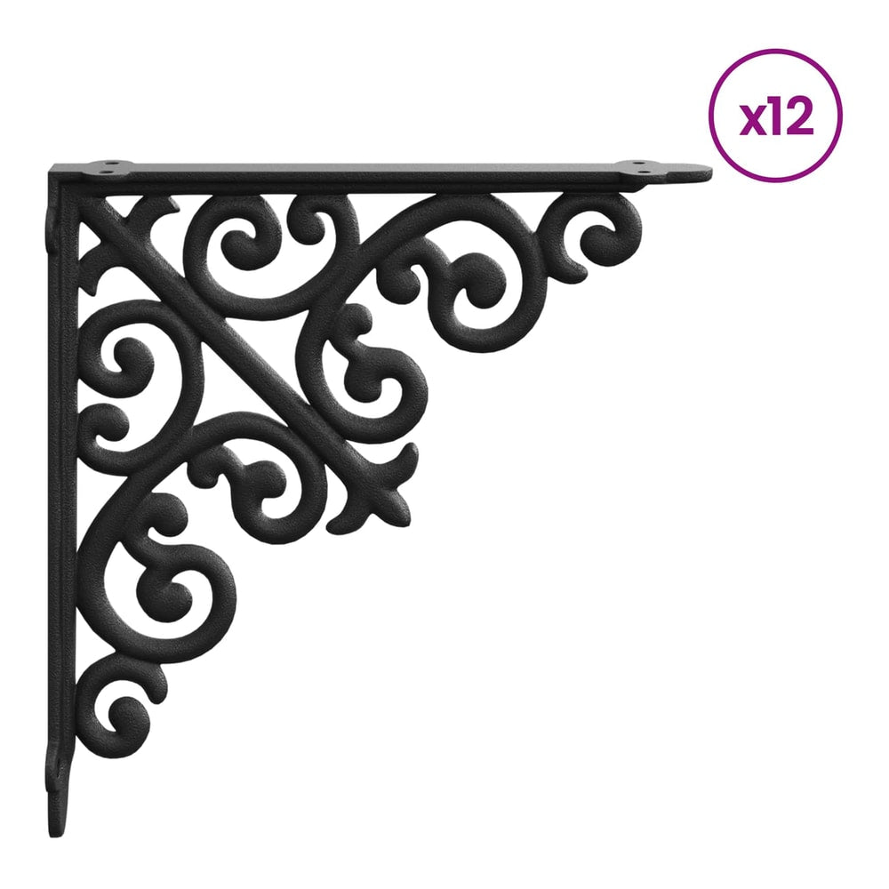 vidaXL Wall Shelf Brackets 12 pcs Black 14 x 14 x 3.5 cm Steel 4