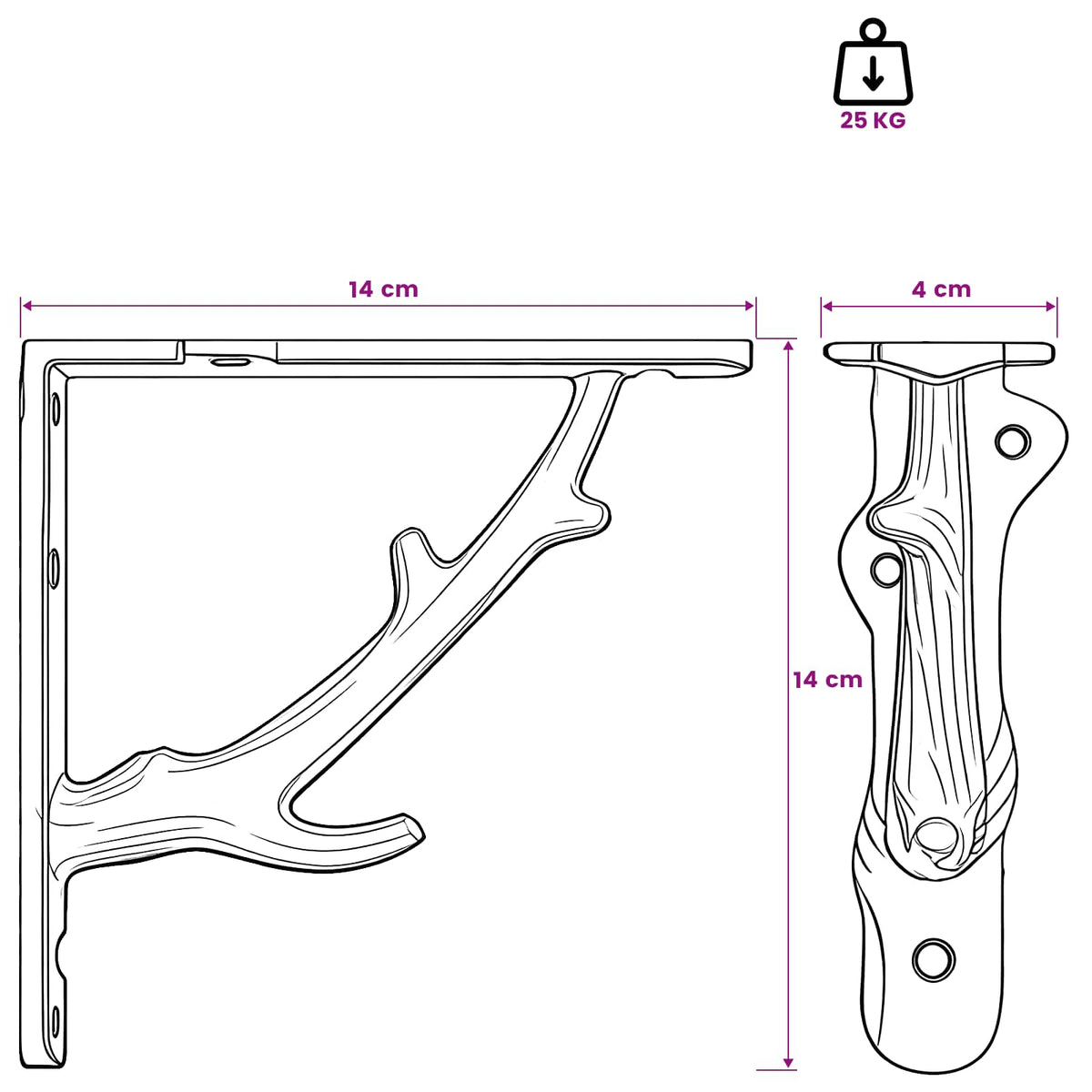 vidaXL Wall Shelf Brackets 12 pcs Antique White 14 x 14 x 4 cm Steel 6
