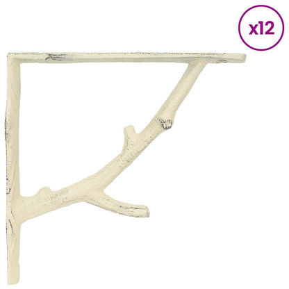vidaXL Wall Shelf Brackets 12 pcs Antique White 14 x 14 x 4 cm Steel 4