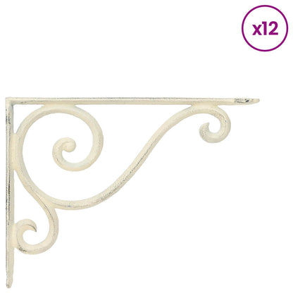 Wall Shelf Brackets 12 pcs Antique White Steel