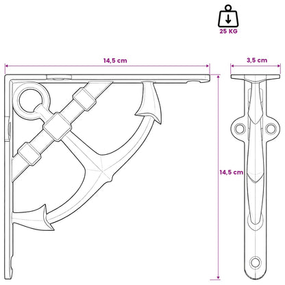 vidaXL Wall Shelf Brackets 12 pcs Antique White 14.5 x 14.5 x 3.5 cm 6