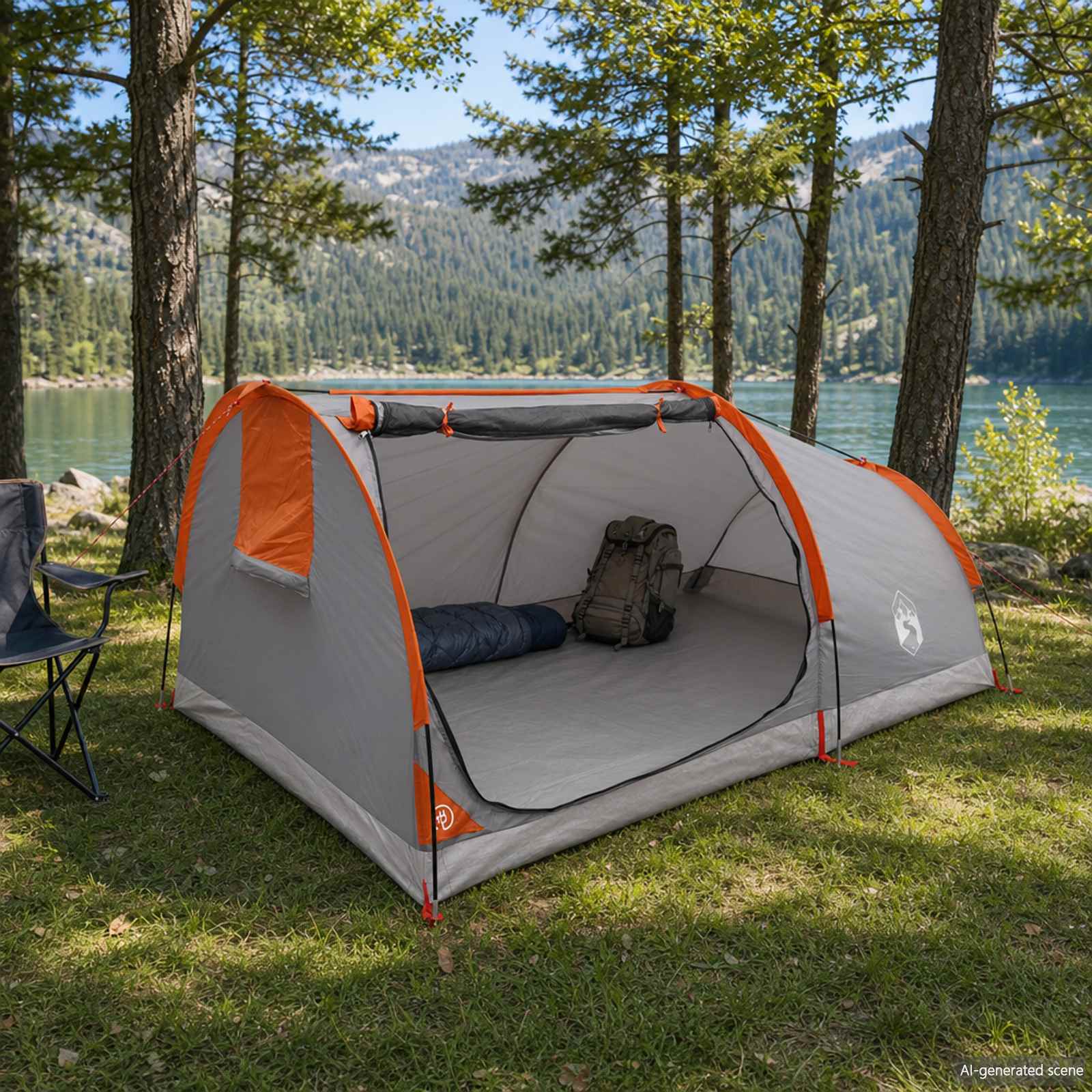 vidaXL Hiking Tent Water-Resistant 2-Person Grey and Orange 1