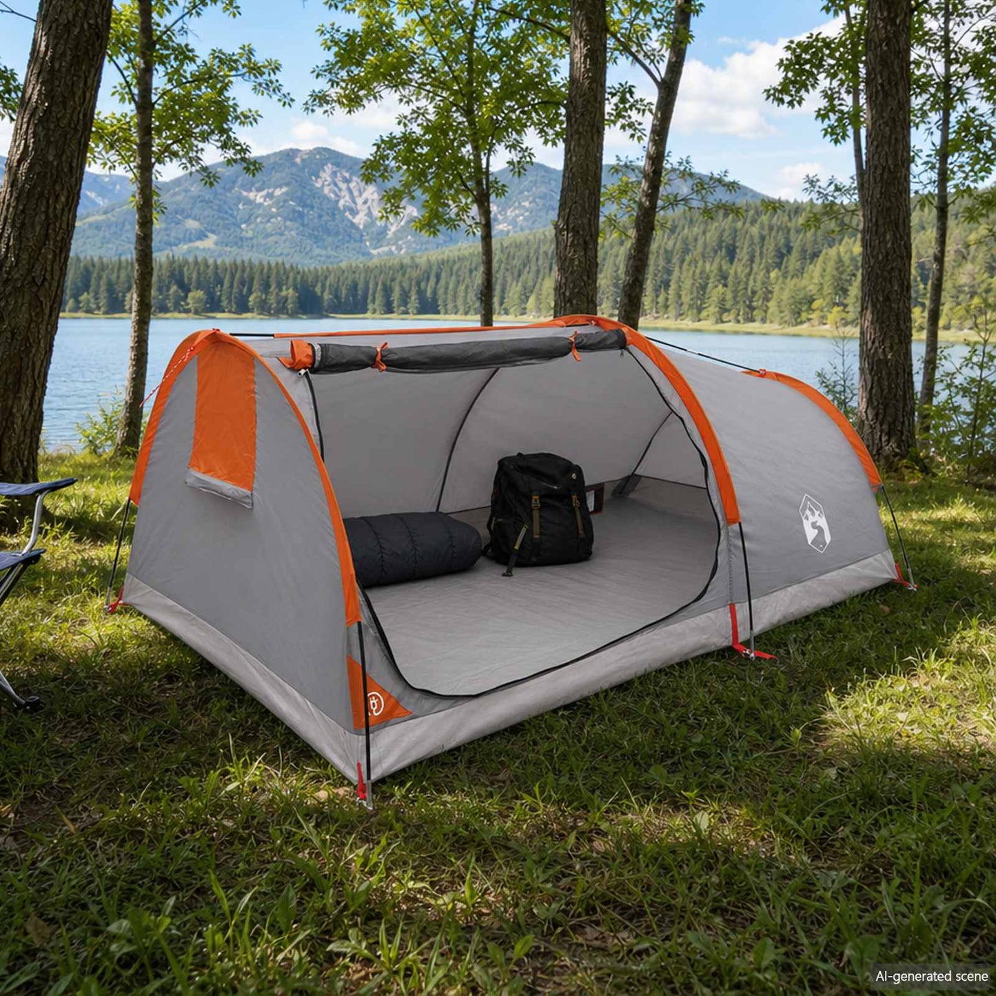 vidaXL Hiking Tent Water-Resistant 1-Person Grey and Orange 1