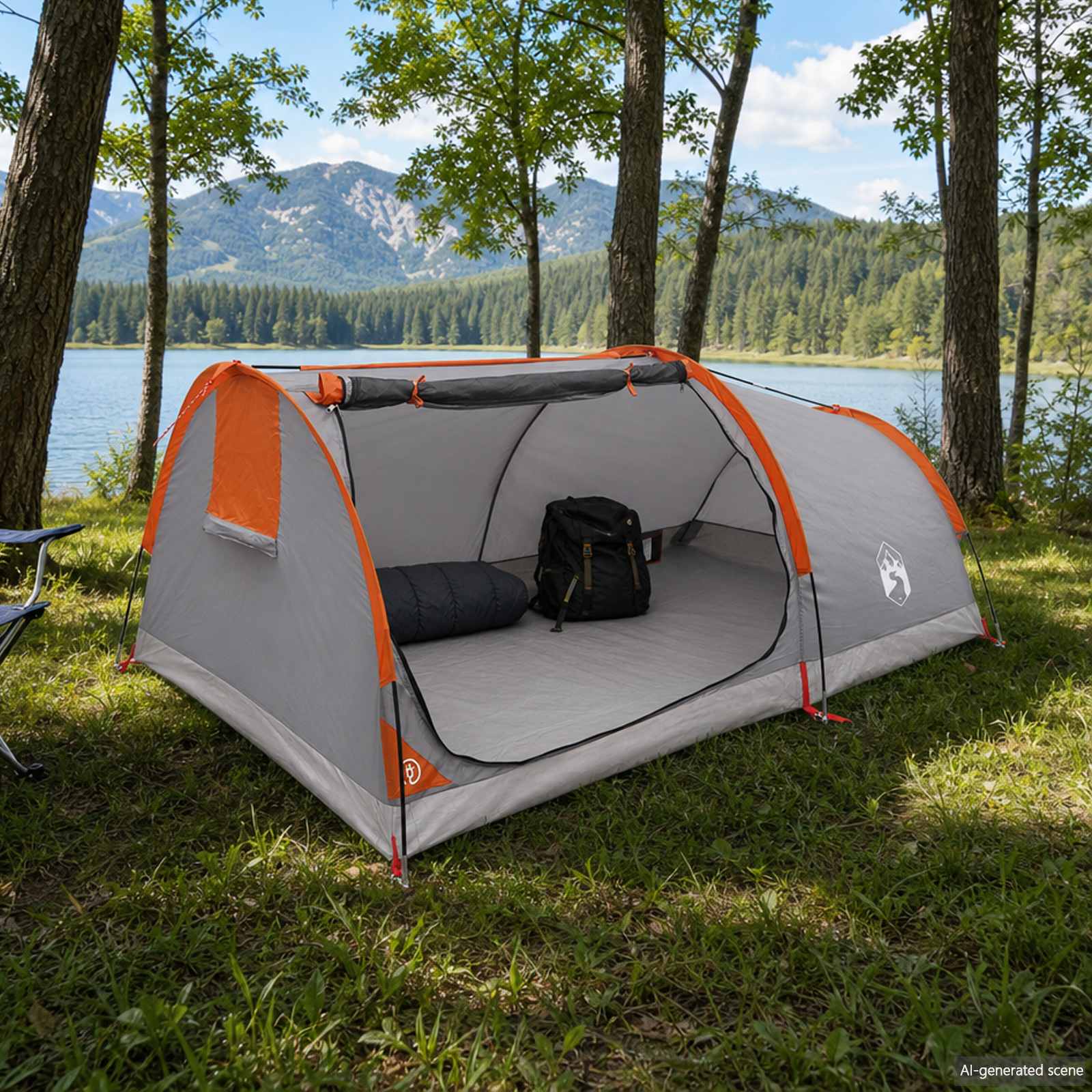 vidaXL Hiking Tent Water-Resistant 1-Person Grey and Orange 1