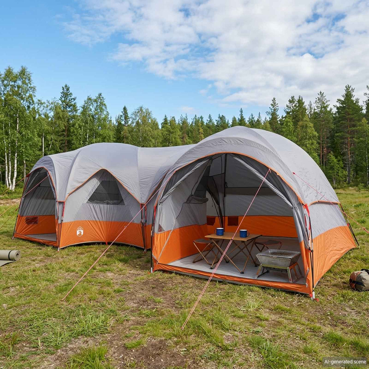 Family Tent with Rainfly Water-resistant 5-Person Grey and orange