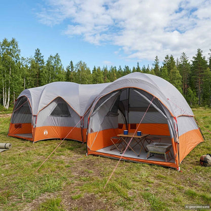 Family Tent with Rainfly Water-resistant 5-Person Grey and orange