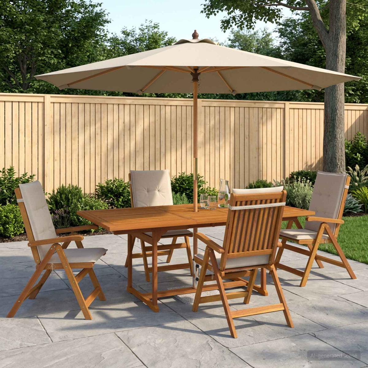 Outdoor Dining Set with Parasol 6 pcs 4-Seaters Cream white 4