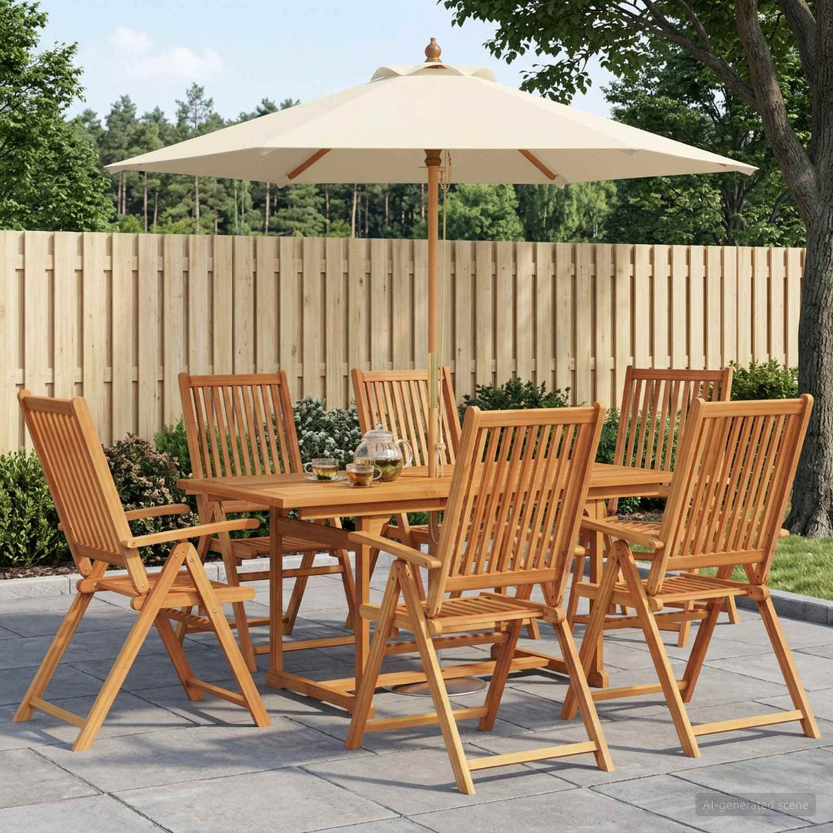 Outdoor Dining Set with Parasol 6 pcs 4-Seaters Cream white and natural 6