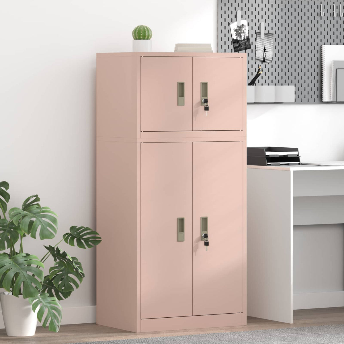 Storage Cabinet 2 pcs 60 x 40 x 220 cm Steel Lockable Pink 90 cm