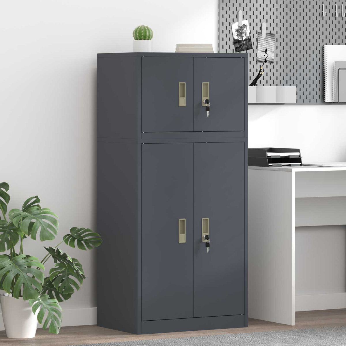 Storage Cabinet 2 pcs 60 x 40 x 220 cm Steel Lockable Anthracite 90 cm