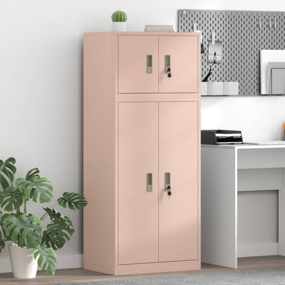 Storage Cabinet 2 pcs 60 x 40 x 220 cm Steel Lockable Pink 105 cm