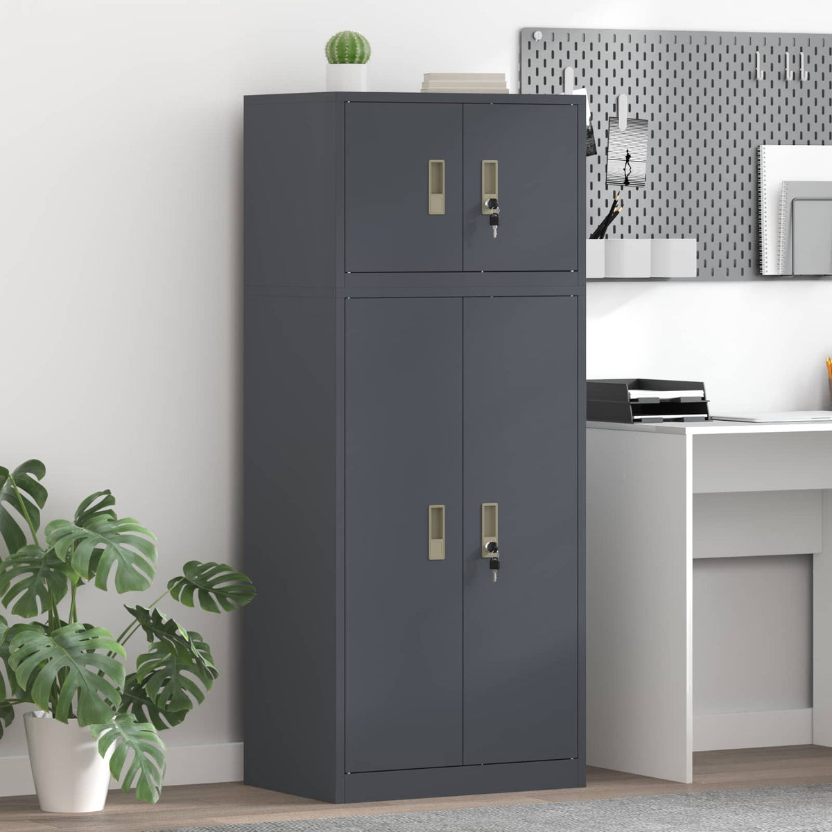 Storage Cabinet 2 pcs 60 x 40 x 220 cm Steel Lockable Anthracite 105 cm