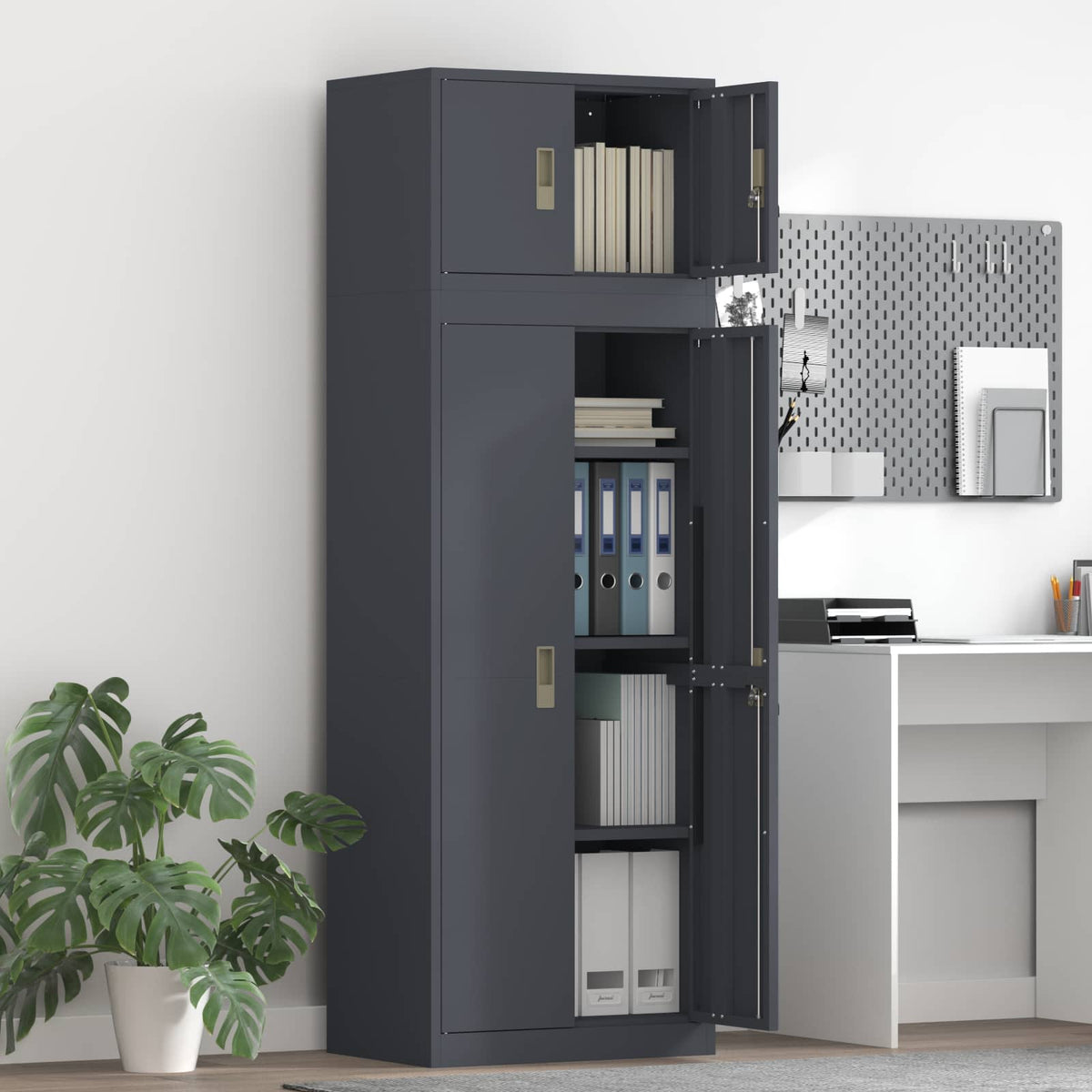 Storage Cabinet 2 pcs 60 x 40 x 220 cm Steel Lockable Anthracite 140 cm