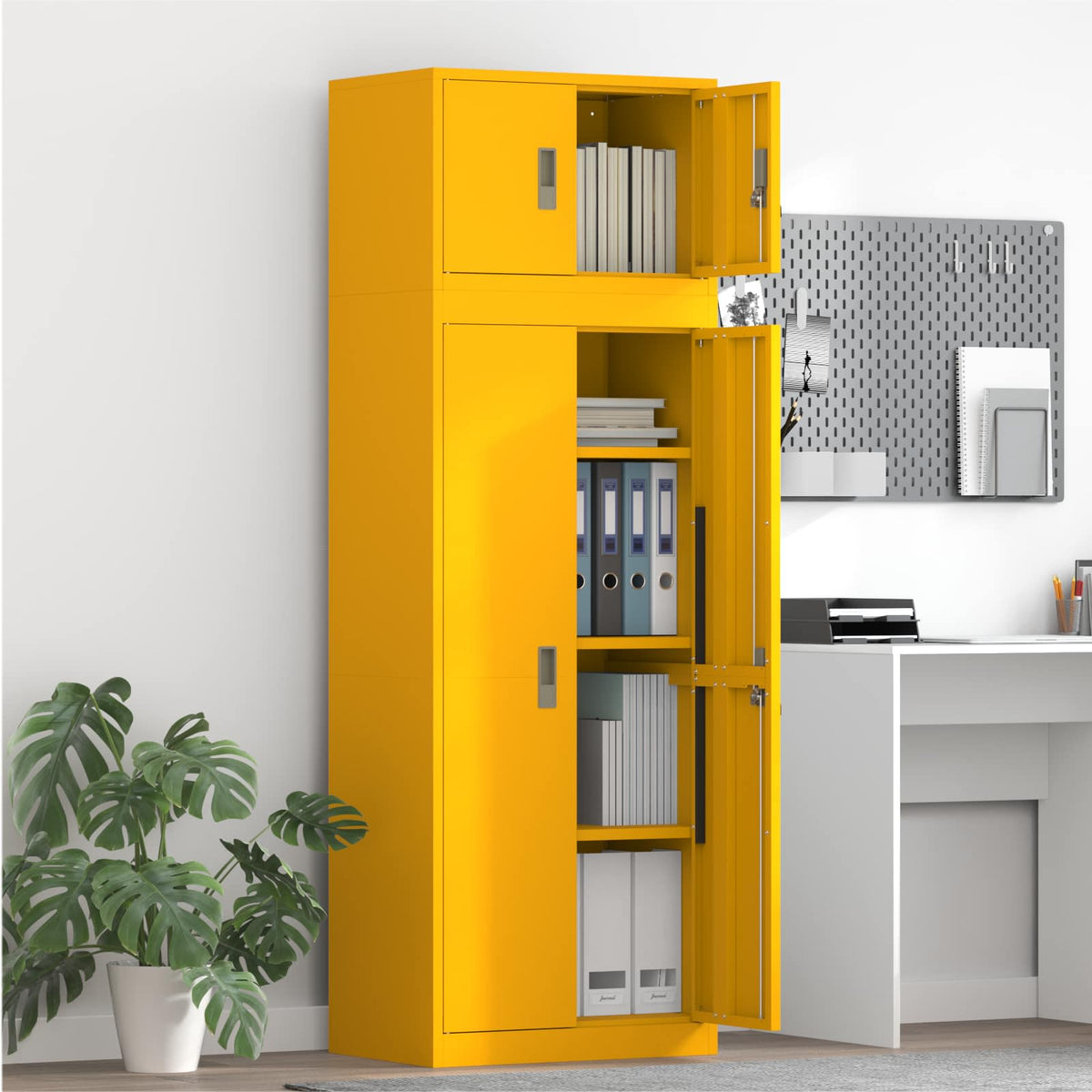 Storage Cabinet 2 pcs 60 x 40 x 220 cm Steel Lockable Mustard yellow 140 cm
