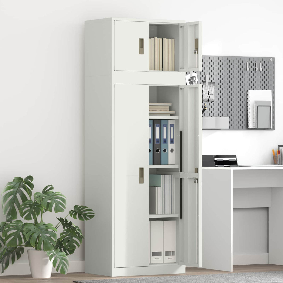 Storage Cabinet 2 pcs 60 x 40 x 220 cm Steel Lockable White 140 cm