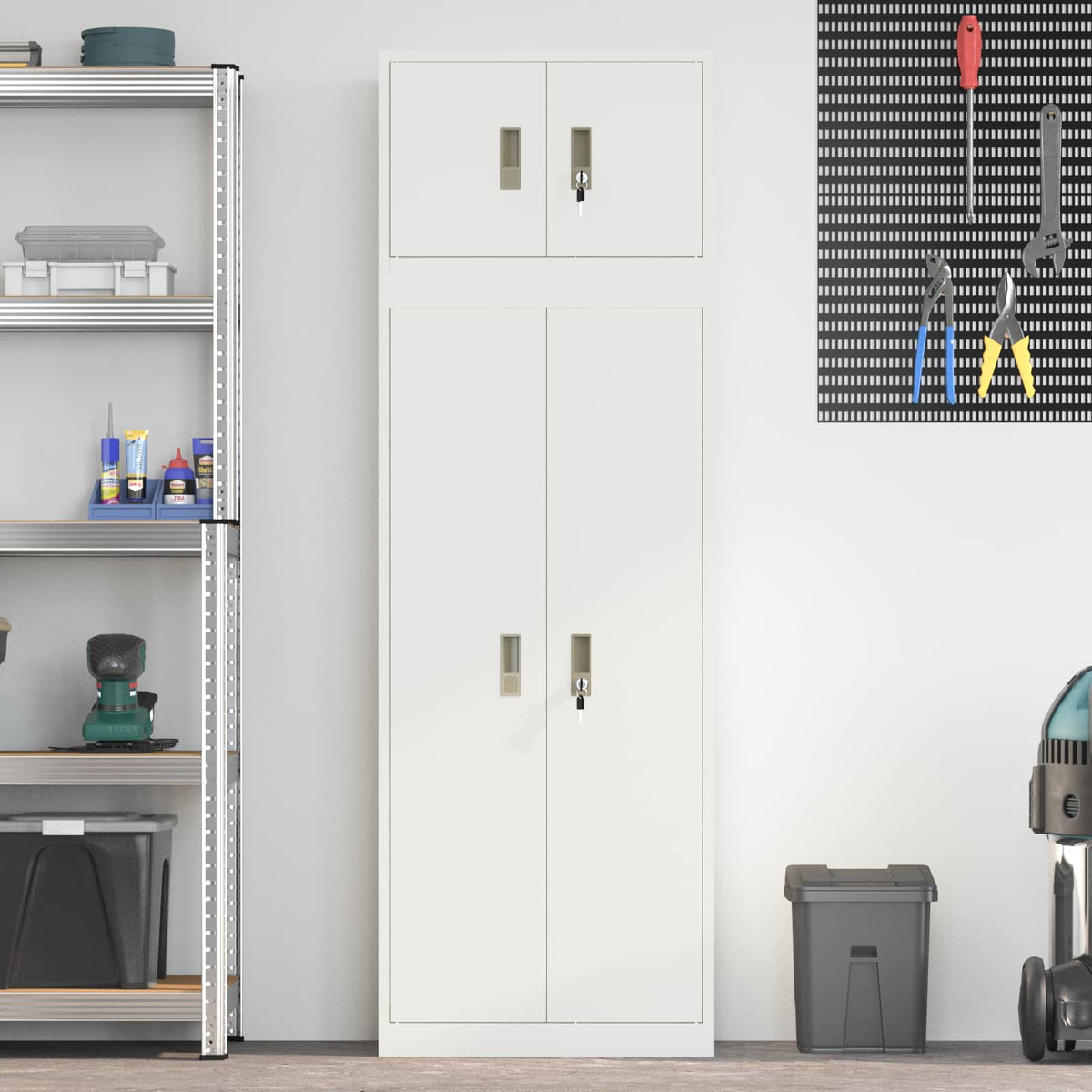 Storage Cabinet 2 pcs 60 x 40 x 220 cm Steel Lockable White 140 cm