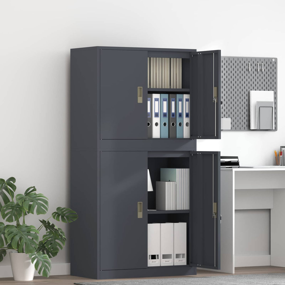 Storage Cabinet 2 pcs 80 x 40 x 175 cm Steel Lockable Anthracite 90 cm
