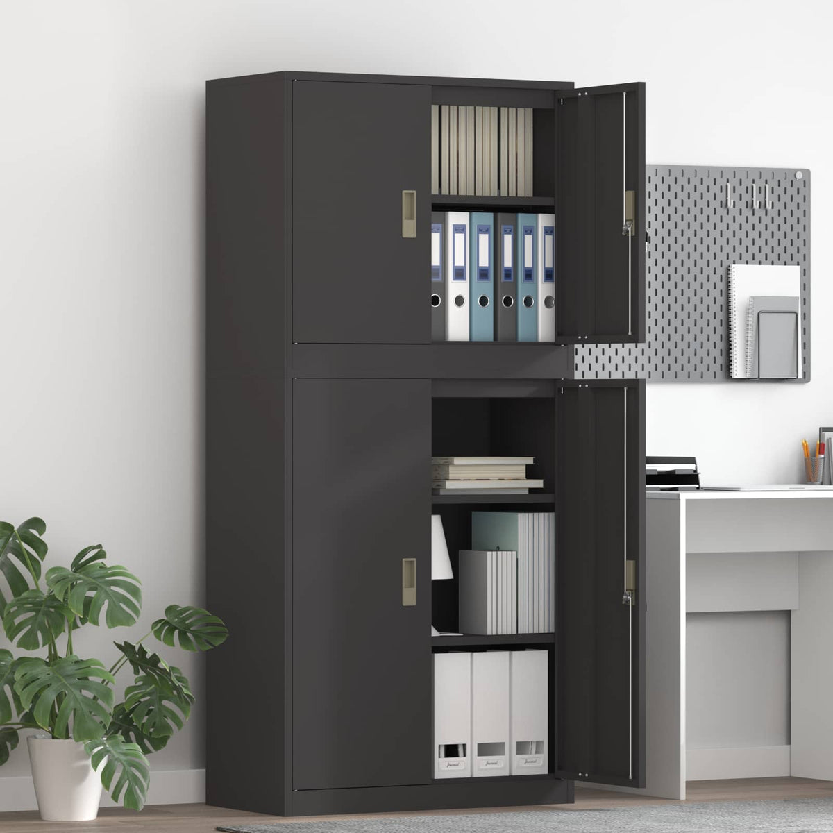 Storage Cabinet 2 pcs 80 x 40 x 175 cm Steel Lockable Black 105 cm