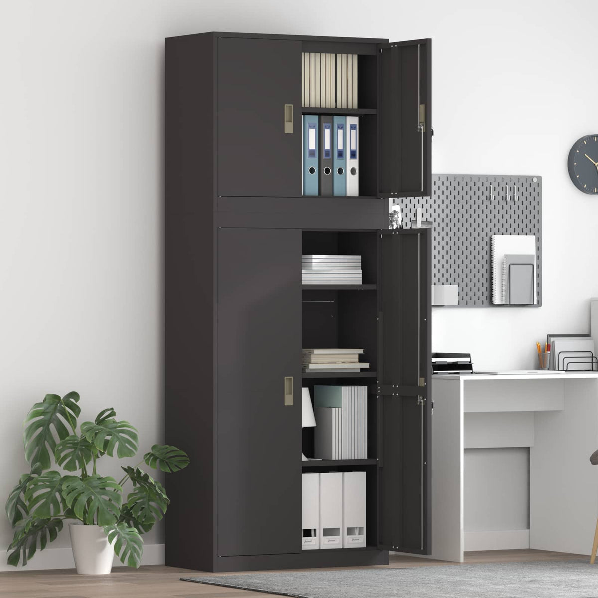 Storage Cabinet 2 pcs 80 x 40 x 175 cm Steel Lockable Black 140 cm
