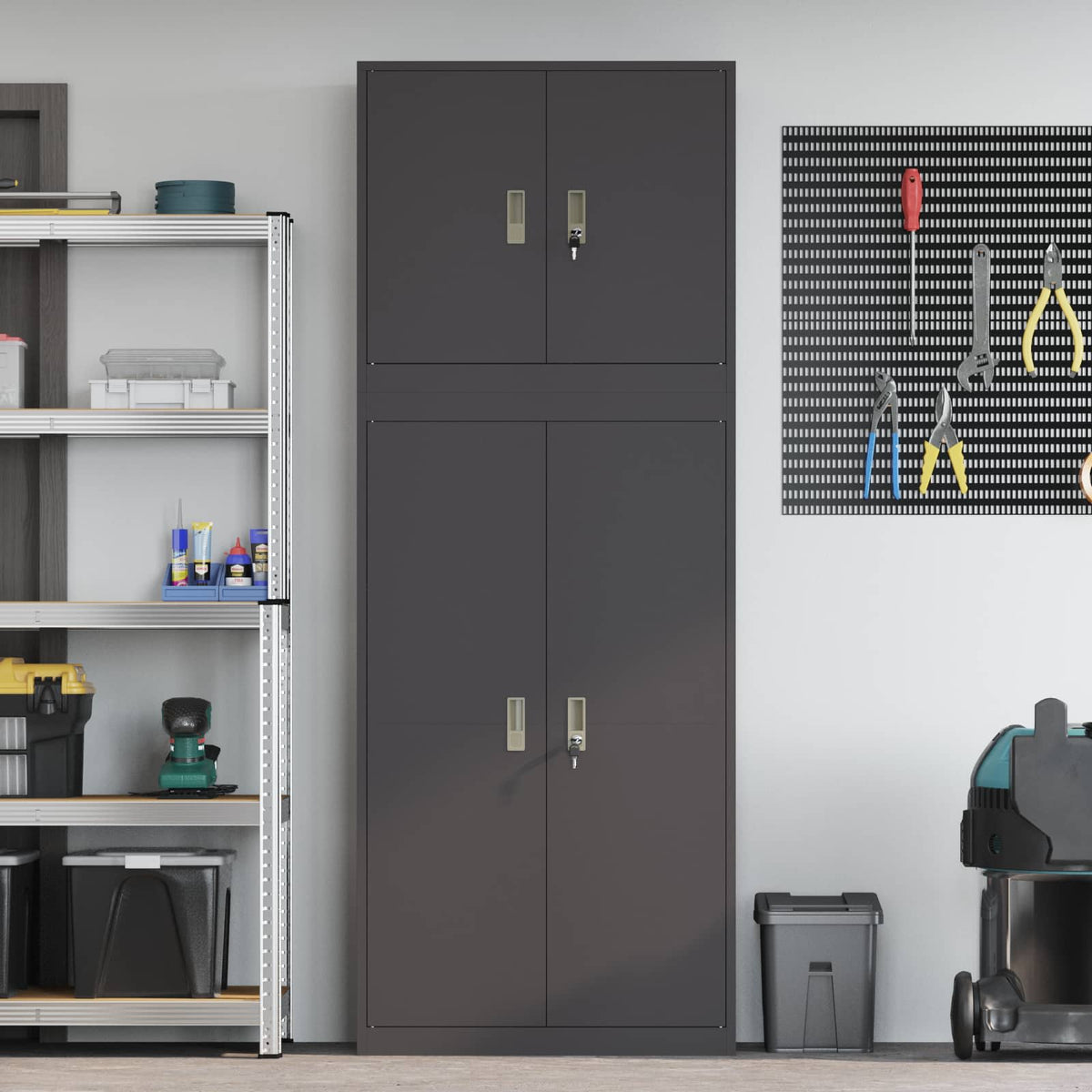 Storage Cabinet 2 pcs 80 x 40 x 175 cm Steel Lockable Black 140 cm