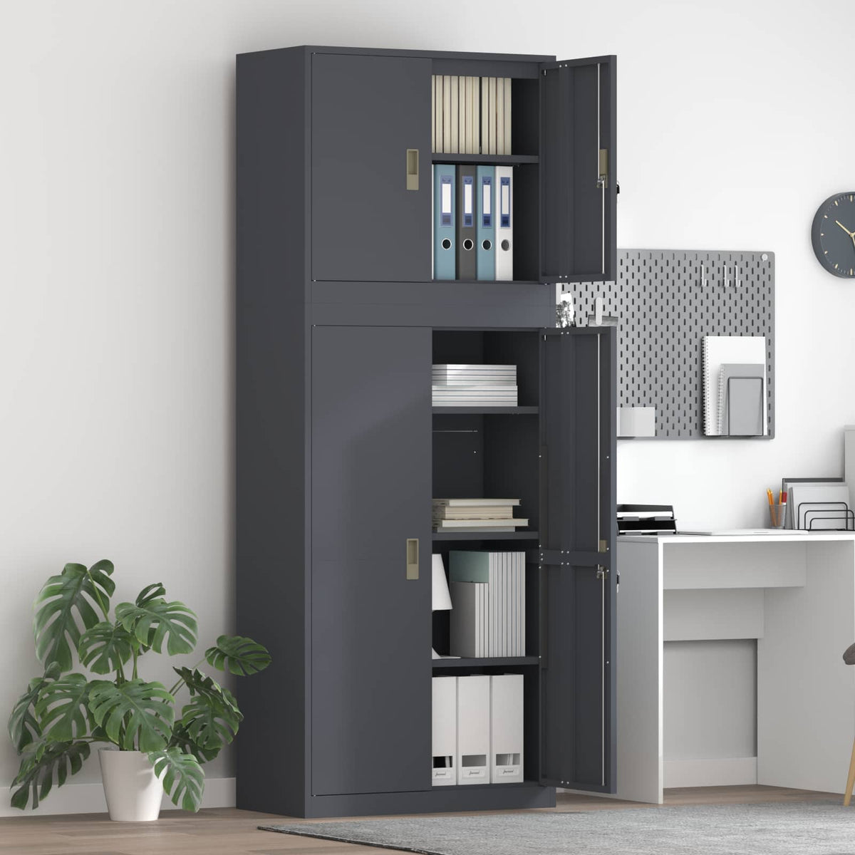 Storage Cabinet 2 pcs 80 x 40 x 175 cm Steel Lockable Anthracite 140 cm
