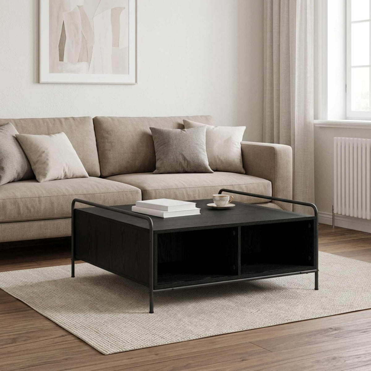 Coffee Table Engineered Wood Black oak 90 cm 90 cm