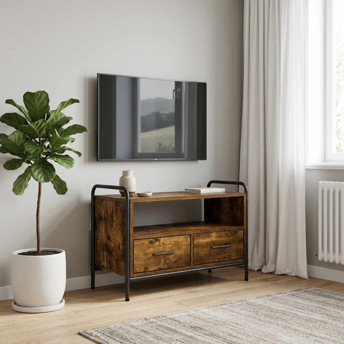 vidaXL TV Cabinet 67.5 x 33 x 50 cm Smoked Oak Engineered Wood 1
