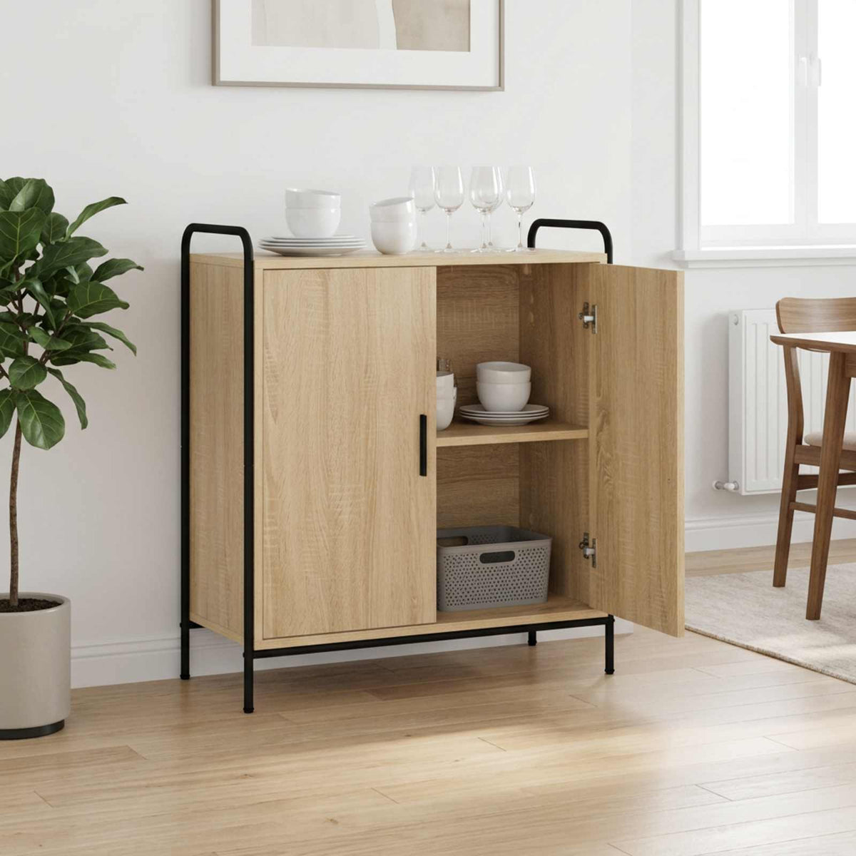Sideboard 73 x 33 x 81 cm Engineered Wood Height 81 cm Width 73 cm with 2 doors Sonoma oak