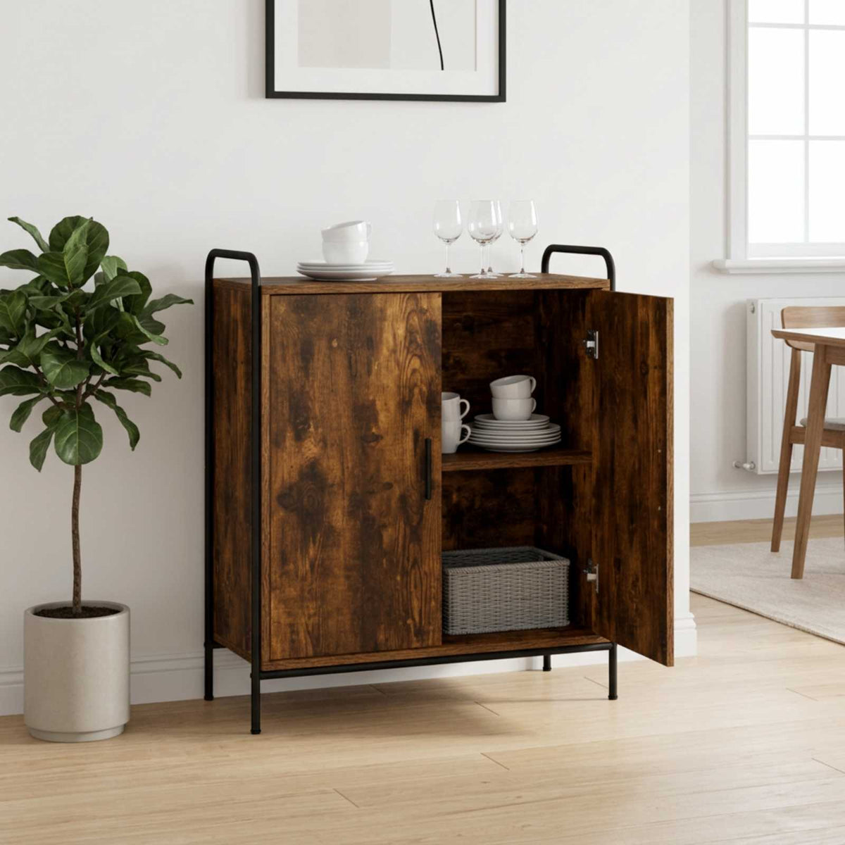 Sideboard 73 x 33 x 81 cm Engineered Wood Height 81 cm Width 73 cm with 2 doors Smoked oak